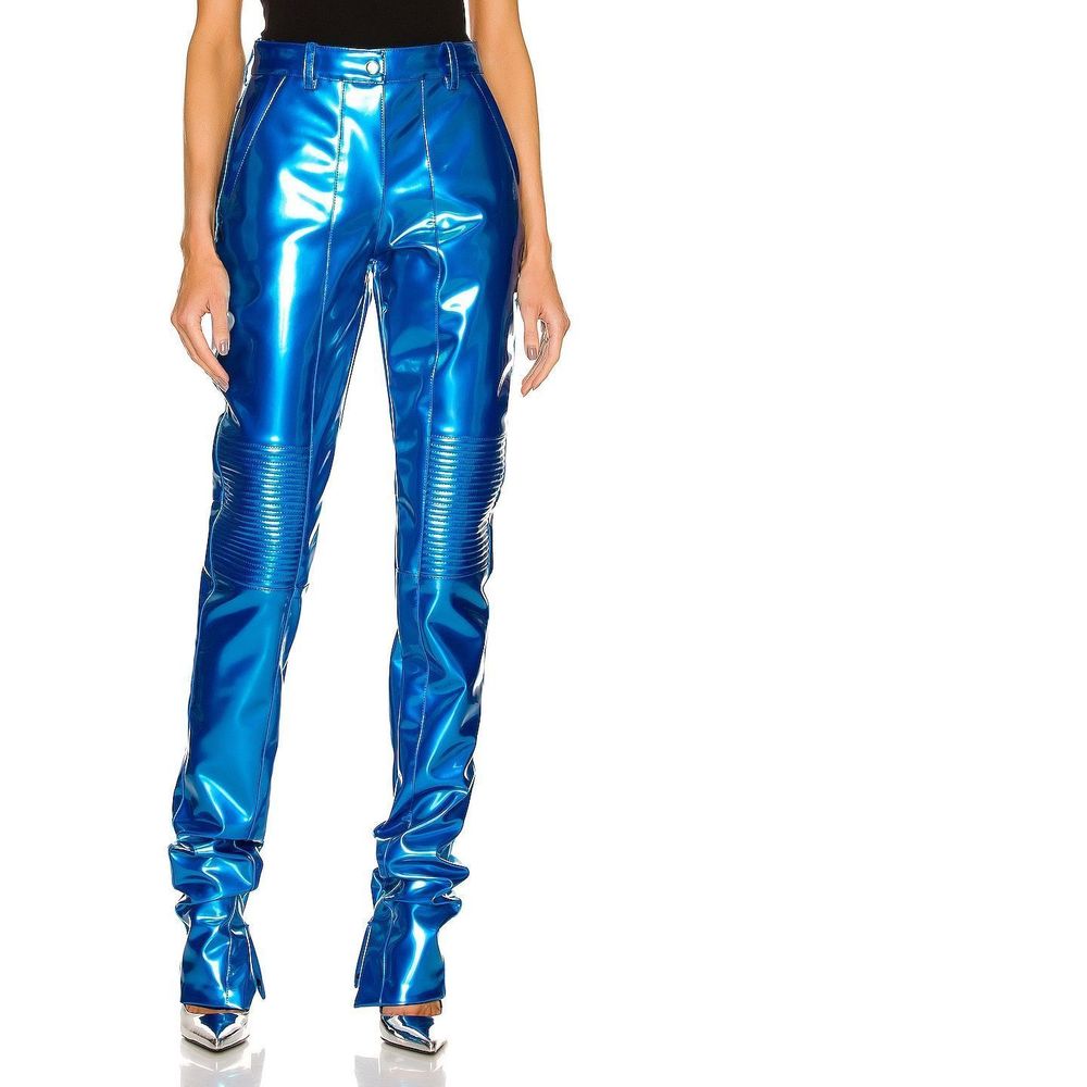 NEW Size XS LaQuan Smith Moto Pant in Aqua Shiny Blue REVOLVE MSRP $1650